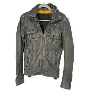 Superdry men's Ryan distressed leather moto biker  jacket size small